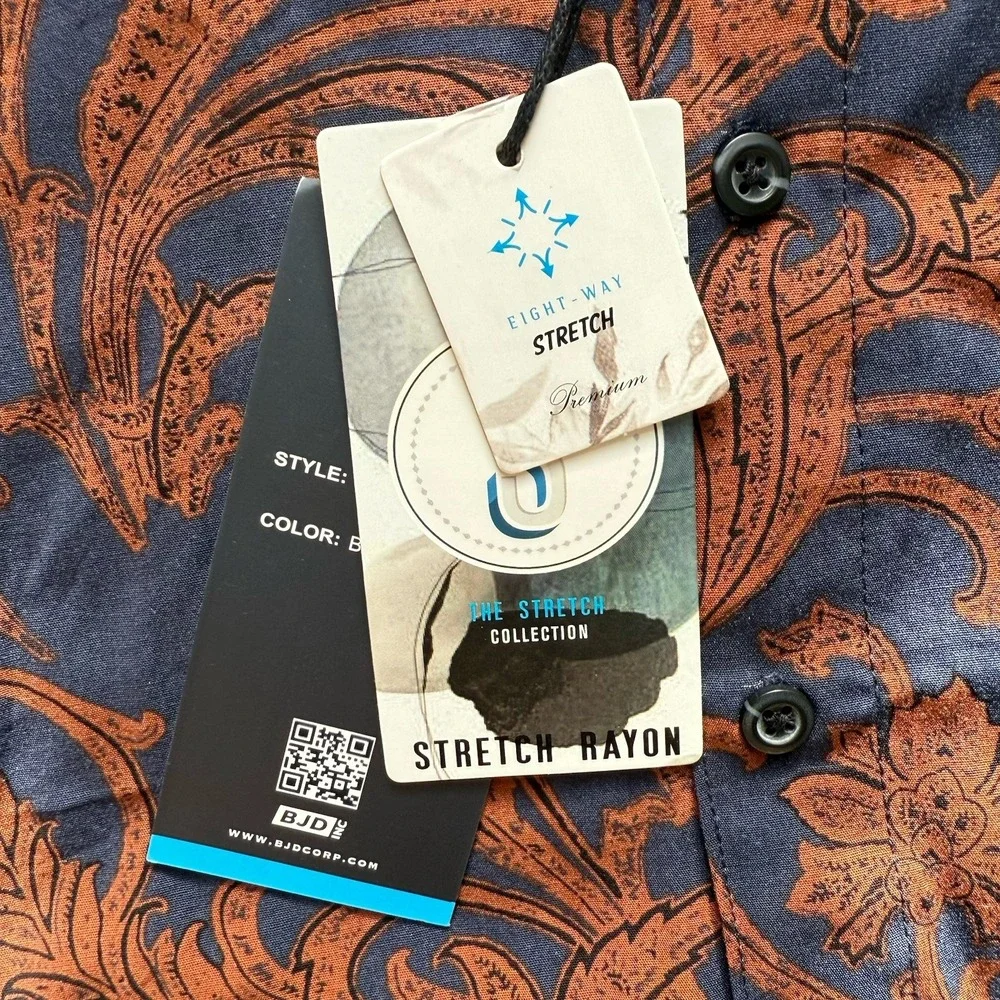 NWT MBX Men's Medium Western Floral Button Down Long Sleeve Shirt Stretch Rayon - Picture 4 of 6